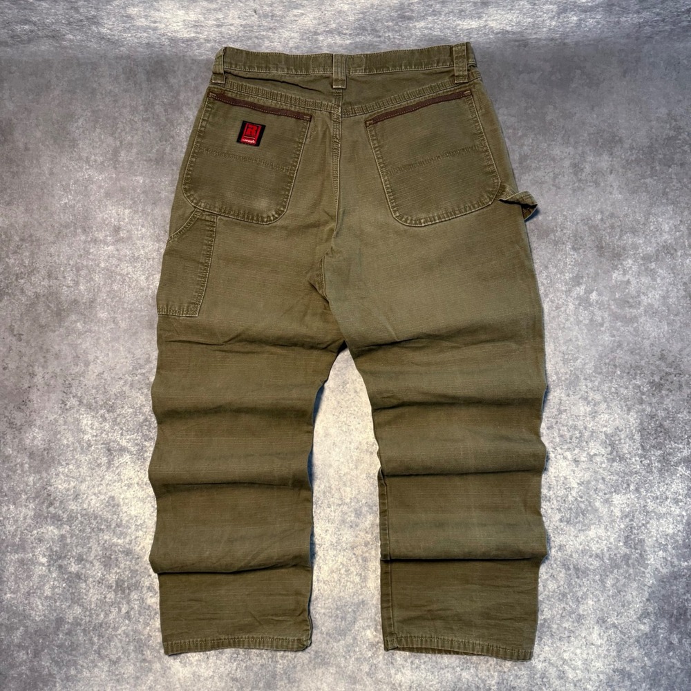 Wrangler Riggs Workwear Carpenter Pants Mens 33x32 Olive Green Ripstop 3W020LD